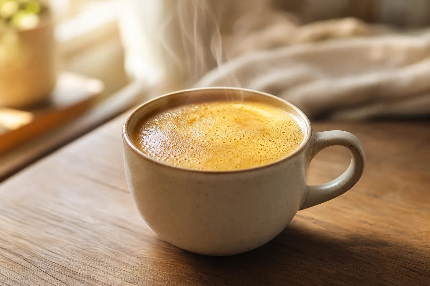 湯気の立つオイルコーヒーが入ったカップ